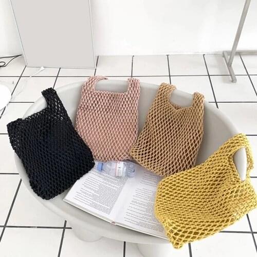 New Thread Knitted Women Handbags Ladies Net Hollow Out Tote Bag Female Woven Shoulder Bag Beach Bag Sets