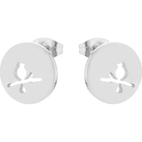 Stainless Steel Round Disc Earring Stud Earings Bird On Branch Ear Bijoux Women Gift Pendientes Jewelry Ornaments Supplies