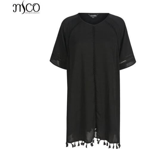 MCO 2018 Summer Crochet Plus Size Tassels Dress Basic Oversize Loose Black Dresses Classic Pom Pom Big Women Clothes 4xl 5xl 6xl