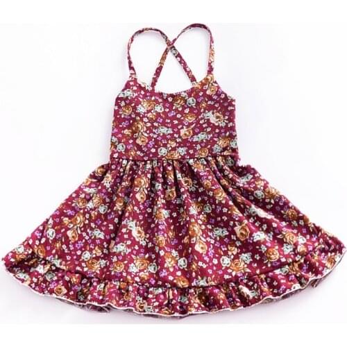 2021 Summer Solid Floral Baby Children Dress Toddler Baby Girls Dress Halter Strap Floral Dress Newest Sleeveless Princess Party