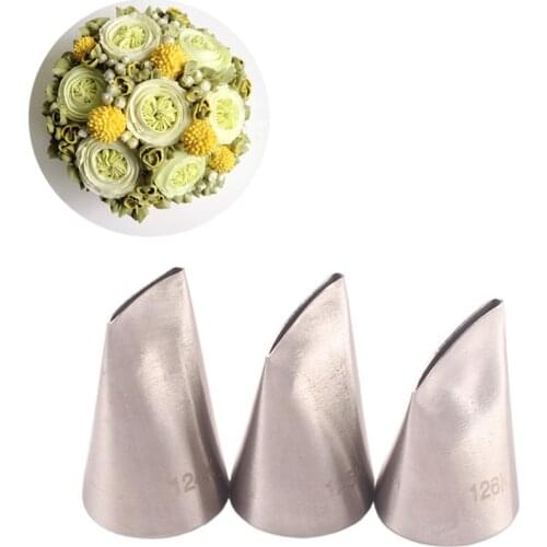 3Pcs/Set Multi Purpose Silver Pastry Nozzle Fondant Decor Kitchen Gadgets Flat Petal Shape Cookies Supplies 304 Stainless Steel