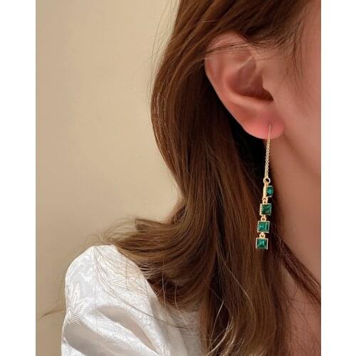 925 Silver Needle Jewelry with Creative Personality Rhinestone Square Gem Earline Temperament Earrings for Women Wholesale