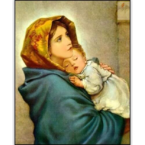 5D Diy Diamond Painting Mother Mary and Baby Jesus Cross Stitch Kits Full Drill Diamond Embroidery Needlework Rhinestones Mosaic