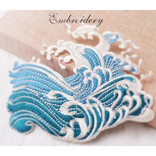 1Pc Sea Spray Applique Embroidered Iron on Wave Patches For Clothes Bag Fashion Sticker Diy Decoration Craft Repair Beautiful