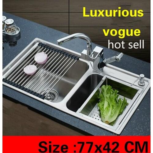 Free shipping Household kitchen double groove sink luxury do the dishes food grade 304 stainless steel hot sell 770x420 MM