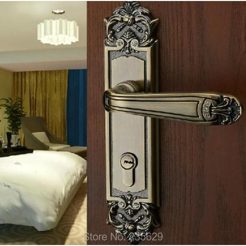 Free Shipping,double bolts mortise lock,European style Exterior&interior handle Door Lock, Antique Brass finished lock for doors