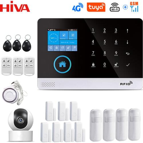 PG-103 4G 3G GSM Wireless Alarm System with IP Camera Tuya SmartLife APP Control for Home Security Alarm PIR Sensor Door Sensor