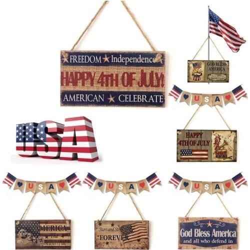 Independence Day Wooden Listing American 4th of July Independence Day Wooden Plaque Sign God Bless Holiday Decoration Accesories