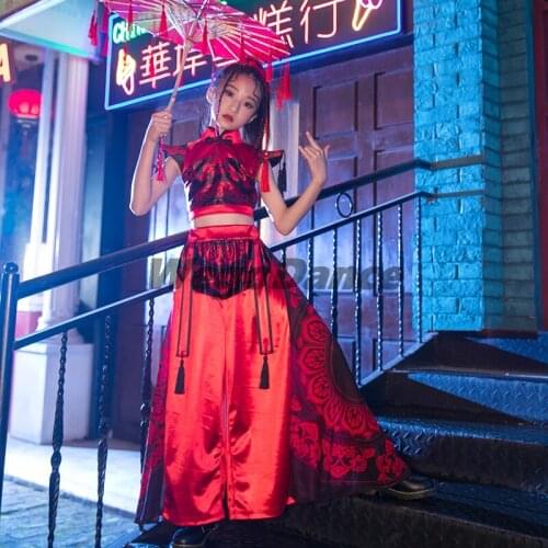 Chinese Style Children Jazz Clothing Girls Street Dance Hip Hop Dance Costumes Kids Party Stage Performance Clothes Set