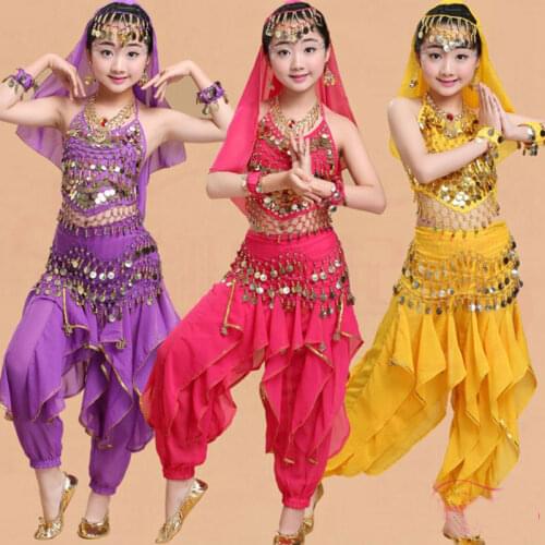 Girl Belly Dance Costume Sets Kids Indian Dance Dress Child Bollywood Dance Costumes for Girl Performance Dance Wear 6 Colors