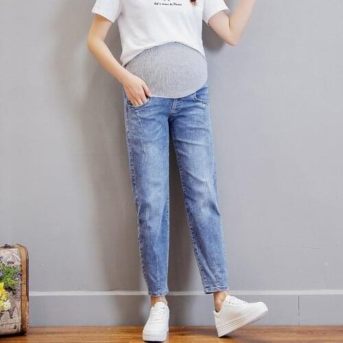 Maternity Denim Pants Jeans for Pregnant Women Clothes Elastic Waist Belly Loose Straight Pants Pregnancy Gravidas Clothing