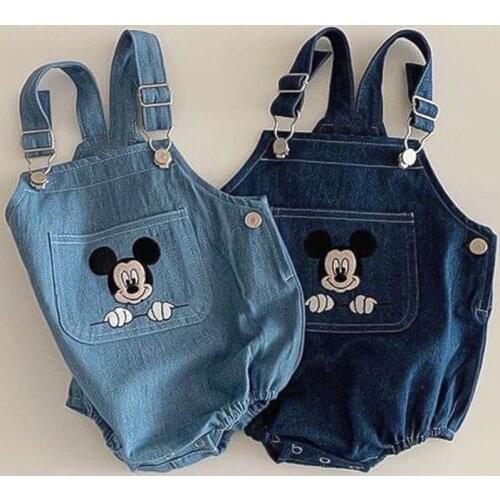 Disney Denim Baby Rompers New Summer Autumn Baby Clothes Unisex Cow Boy Mickey Mouse Outfit Girls Boys Cartoon Baby Girl Romper
