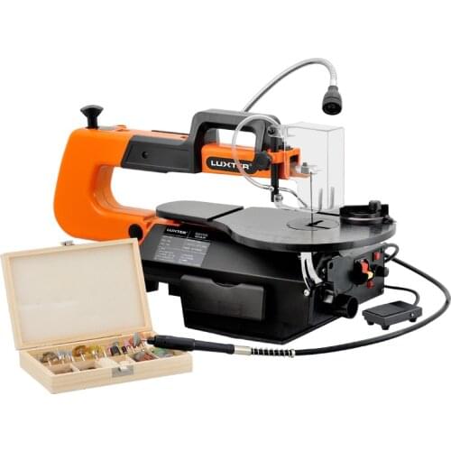 LUXTER Electric Scroll Saw 16 inch Speed Variable Jig Saw Woodworking DIY Table Angle Cutting Curve Saw with 10 Blades