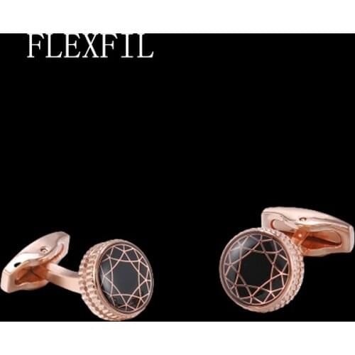 FLEXFIL Jewelry french shirt cufflink for mens Brand designer Cuffs link Button Round Rose gold High Quality Wedding gemelos