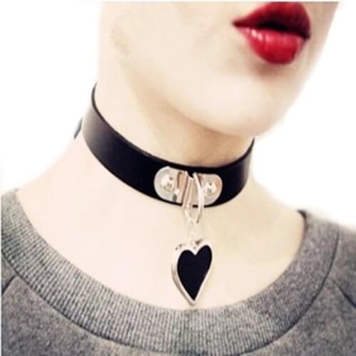 Punk Black Red Leather Choker Statement Necklace Bijoux Collier Jewelry For Girls Gothic Heart Pendent Bracelet Gifts Lady 2019