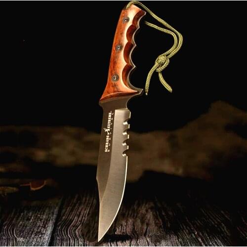 Red sandalwood handle outdoor straight knife hunting hunting knife outdoor tactical knife camping straight knife rescue knife