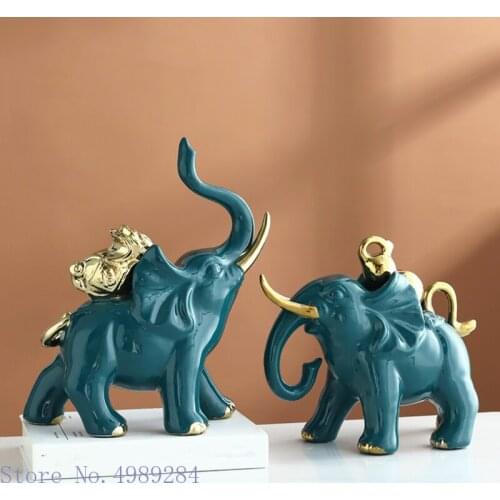 Creative ceramic animal ornaments Simulation animal sculpture Elephant Golden Auspicious elephant Ceramic crafts Home Decoration