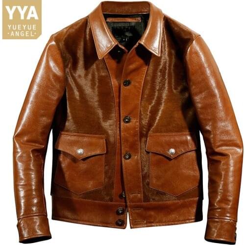 High Quality Mens Genuine Leather Jacket Vintage Patchwork Real Fur Sheepskin Coats Spring Autumn Men Motorcycle Jackets Outwear