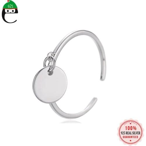 ElfoPlataSi 925 Sterling Silver Fashion Round Wafer Cocktail Ring Opening Sizable For Women Girls Kids Xmas Jewelry Gift DD1036