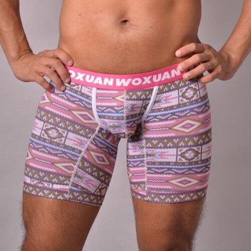 Fashion Vintage Print Underwear Sexy Men Boxer Shorts Breathable Male Panties Natural Cotton High Quality Long Underpants