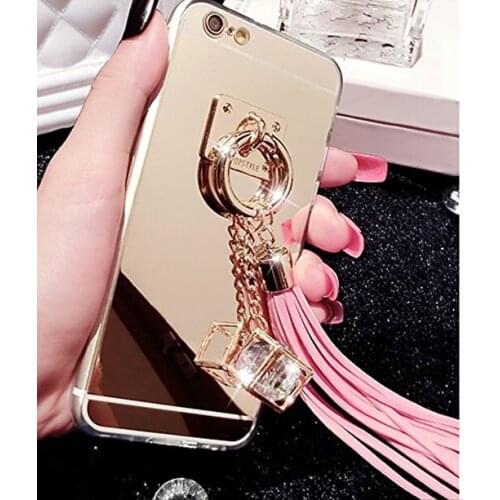 Diamond Tassels Hybrid Bling Soft Shiny Sparkling with Glass Mirror Plate Cover Case for iPhone 11 12 X XS MAX XR 5S 6 7 8 PLUS