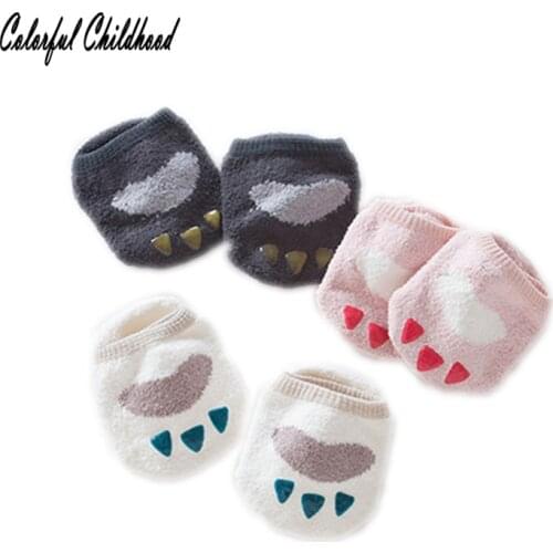 Cartoon terry paw design winter socks baby boy/girls anti-slip floor socks infant newborn bebe calcetines
