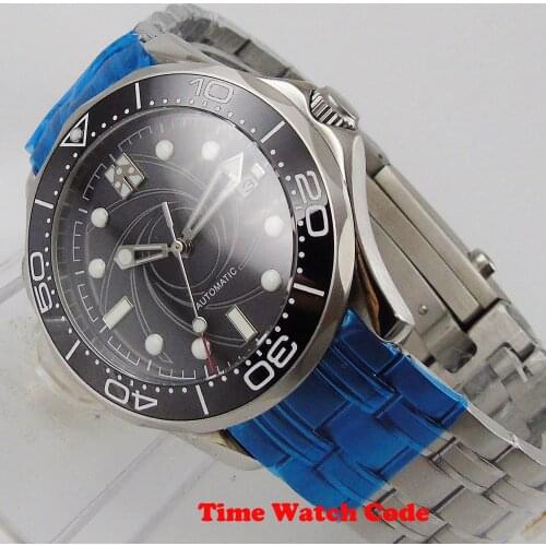 Bliger 41mm Automatic Mens Wristwatch Black sterile Dial Sapphire glass Date Display Luminous Dial ceramic bezel Steel Bracelet