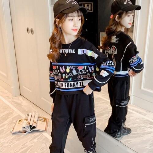 New Childrens Leisure Suit Girls' Suit The Big Children Fashionable Exercise Two-Piece Set The Letter Printing Qiu Dong Outfit