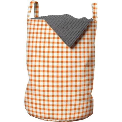 Orange and White Laundry Basket Retro Gingham Check Squares Organizer for Clothes Underwear Socks Toys Wash Bag & Home Storage