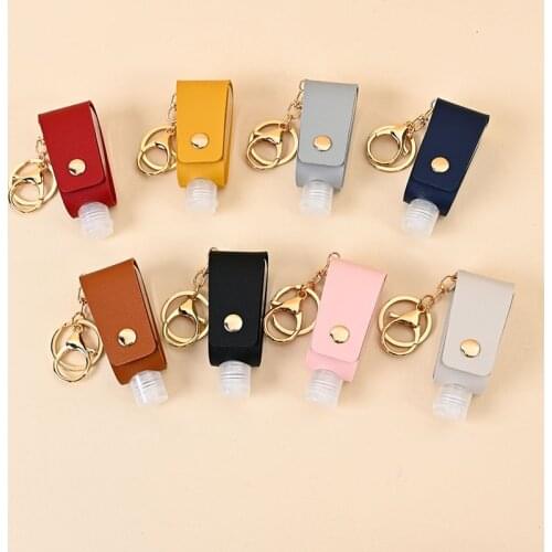 Portable Hand Sanitizer Bottle Detachable Leather Sheath Keychain Creative Reusable Empty Bottle Keyring Golden Chain Key Holder