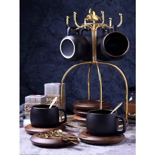 Luxury stoneware coffee cup set gold rimmed porcelain mug set English afternoon tea party teacup espresso cups home Drinking