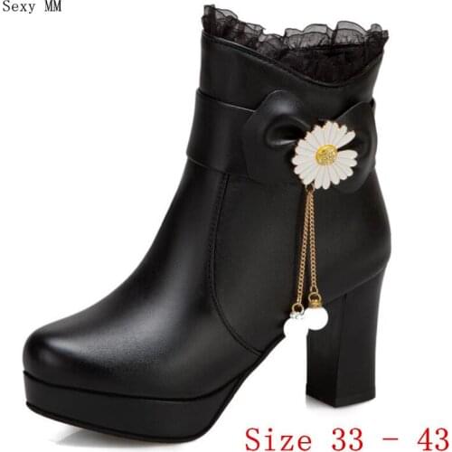 Spring Autumn Platform High Heels Ankle Boots Women Short Boots Ladies Shoes botas botte femme Small Plus Size 33 - 40 41 42 43