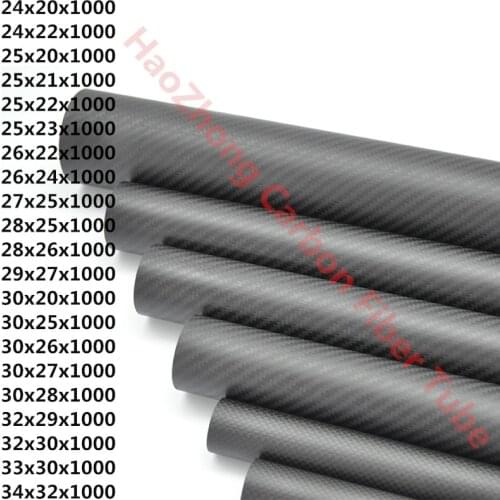 1000mm 3k Carbon Fiber Tube OD 24mm 25mm 26mm 27mm 28mm 29mm 30mm 32mm 33mm 34mm Roll Wrapped Pipe Light Weight, High Strength