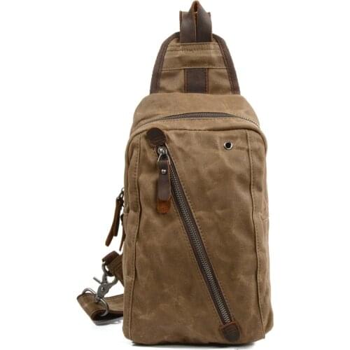 Waxed Canvas Chest Bag European Style Men Sling Bag Vintage Waterproof Small Knapsack For Men Support Custom LOGO Dropshipping