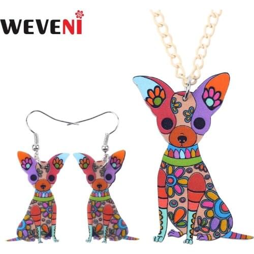 WEVENI Lightweight Acrylic Chihuahua Dog Jewelry Sets Necklace Earrings Collar Hot Trendy Animal Wholesale Jewelry For Women