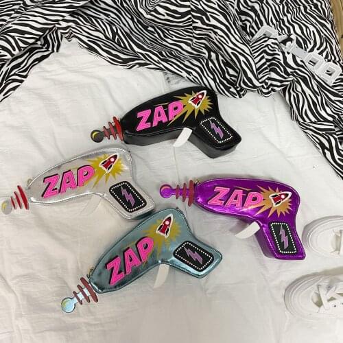 Fun Laser Gun Style Pu Leather Young Girls Daily Casual Clutch Bag Tote Bag Crossbody Bag Women Purse Handbag Chain Bag Flap