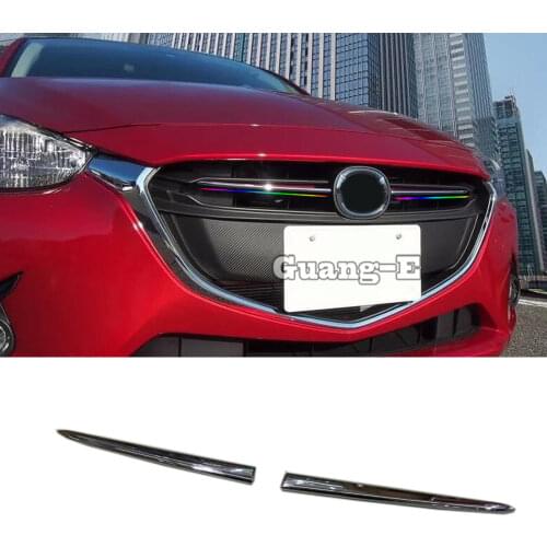For Mazda 2 Demio 2015 2016 2017 2018 body cover protection detector ABS Chrome trim Front bottom Grid Grill Grille racing 2pcs