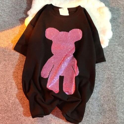 Hot Diamond-studded Tide Brand Cotton Short-sleeved T-shirt Women 2021 Summer Loose Round Neck Couple Top Shirts for Women