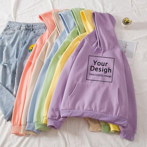 Women Cotton Hoodies Sweatshirt Winter Print Custom Hooded Sweatshirt Casual Loose Jumper Pullover Customized Pattern Jacket