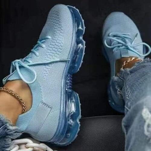 2021 Women Sneakers Air Cushion Mesh Breathable Woman Vulcanized Womens Casual Shoes Womens Lace Up Flat Footwear Big Size