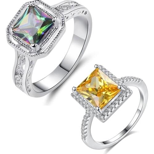 Beiver Champagne Cubic Zirconia Wedding White Gold Color Rings for Women 2019 New Fashion