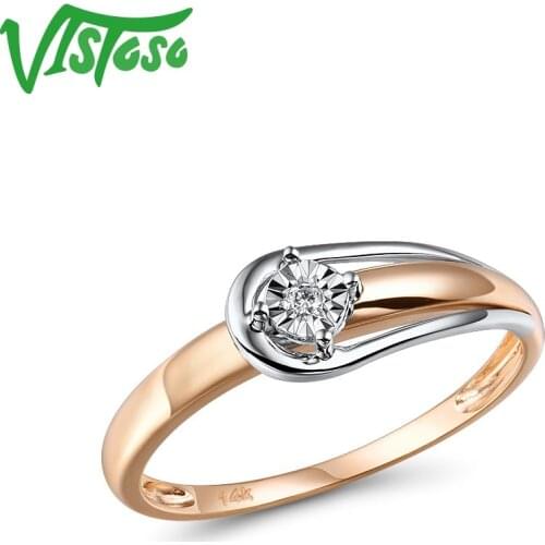 VISTOSO Pure 14K 585 Two-Tone Gold Sparkling Illusion-Set Miracle Plate Diamond Ring For Women Anniversary Trendy Fine Jewelry
