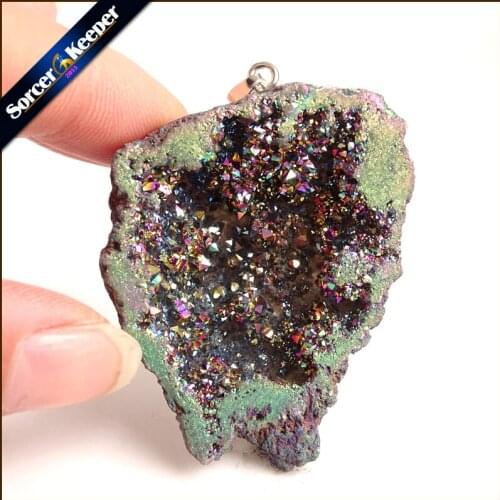 Irregular Natural Stone Pendulum Gold Plating Rainbow Crystal Druzy Pendants Sparkling Charms Necklace For Jewelry Making YS927