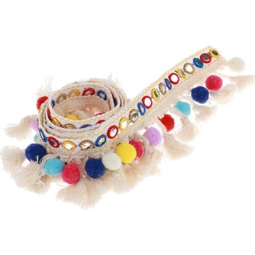 1 Yard Pompom Ball Fringe Tassels Braid Jacquard Ribbon Sewing Ornaments