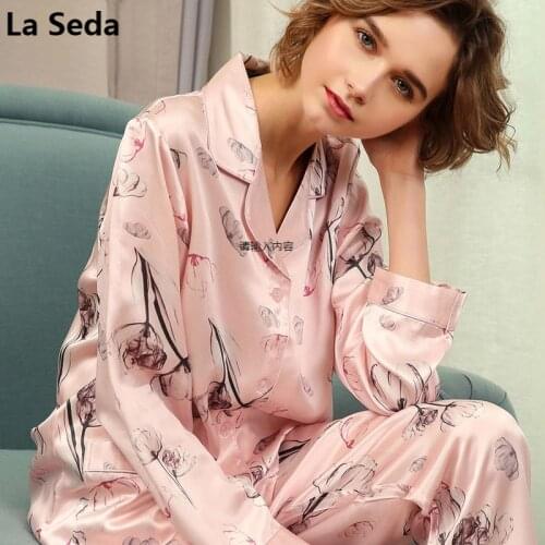 19 momme Fresh flowers 100% genuine silk pajamas sets women spring elegant long sleeves Floral noble womens pyjamas