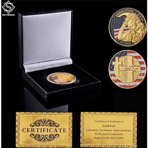 1944.6.6 World War II France Omaha Beach Land Cimetiere USA Gold Challenge Collectible Coin w/ Luxury Box