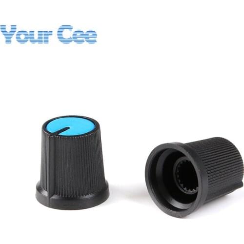 20pcs Blue Face High Quality Plastic for Rotary Taper Potentiometer Hole 6mm Black Knob For Potentiometer