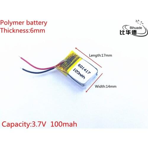 3.7V 100mAh 601417 Lithium Polymer Li-Po li ion Rechargeable Battery cells For Mp3 MP4 MP5 GPS PSP mobile bluetooth