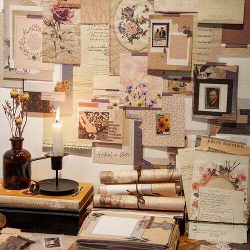 30Pcs Antique Paper Flower Label Material Paper Junk Journal Planner Scrapbooking Vintage Decorative DIY Craft Background Paper