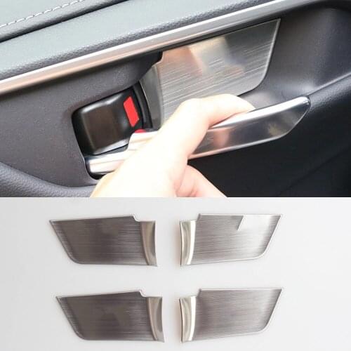 4Pcs Car Interior Door Handle Bowl Sticker Cover Stainless Steel Protection For 5th Toyota RAV4 RAV 4 2019 2020 Accessories